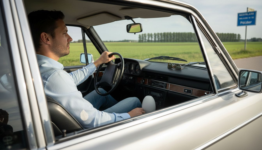 Man geniet van een heerlijke luxe geur in zijn auto