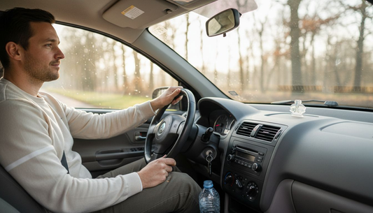 Man geniet van de frisse geur in zijn auto