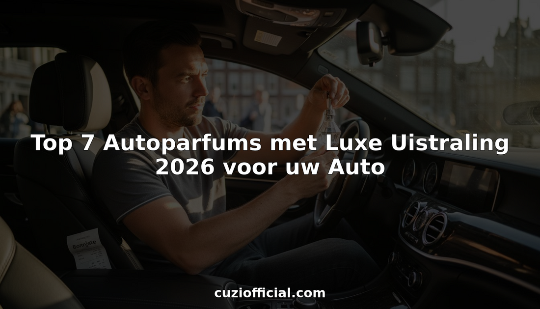Stijlvol interieur van een luxe sedan, voorzien van een automatische parfumverspreider en een chauffeur achter het stuur.