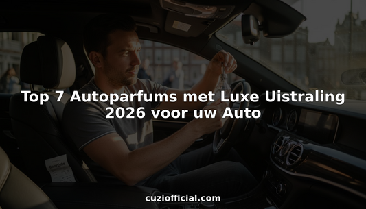 Stijlvol interieur van een luxe sedan, voorzien van een automatische parfumverspreider en een chauffeur achter het stuur.